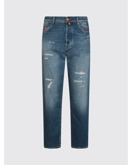 Jacob Cohen Blue Straight-Fit Five-Pocket Distressed Denim Jeans for men