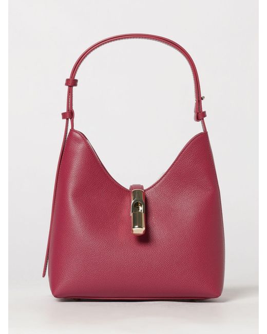 Furla Red Goccia Grained Shoulder Bag By With Snap Closure