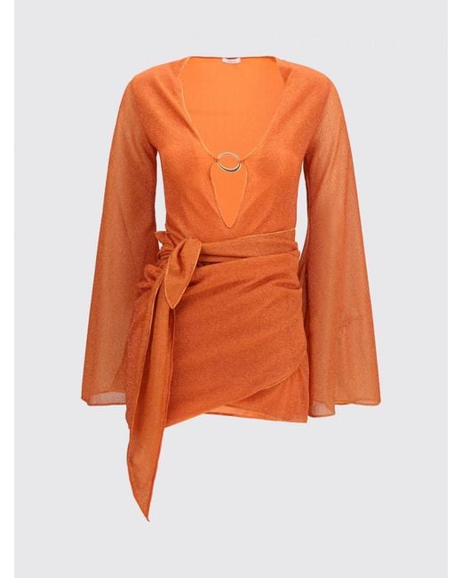 Oseree Orange Lumiere Asymmetrical V-Neck Wrap Mini Dress