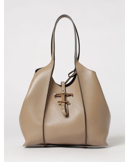 Tod's Natural Mini T Timeless Hammered Leather Bag