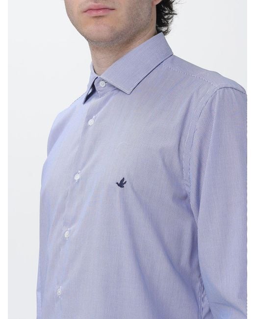 Brooksfield Blue Casual Striped Poplin Shirt for men