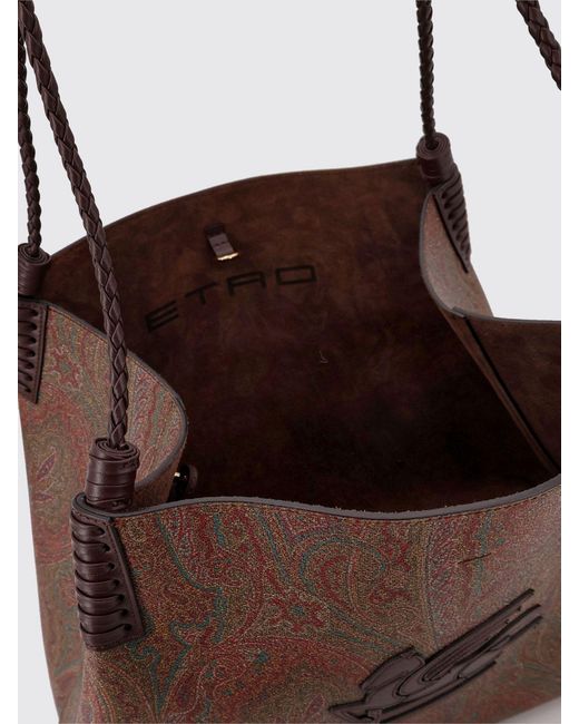 Etro Brown Libra Coated Cotton Bag With Paisley Print