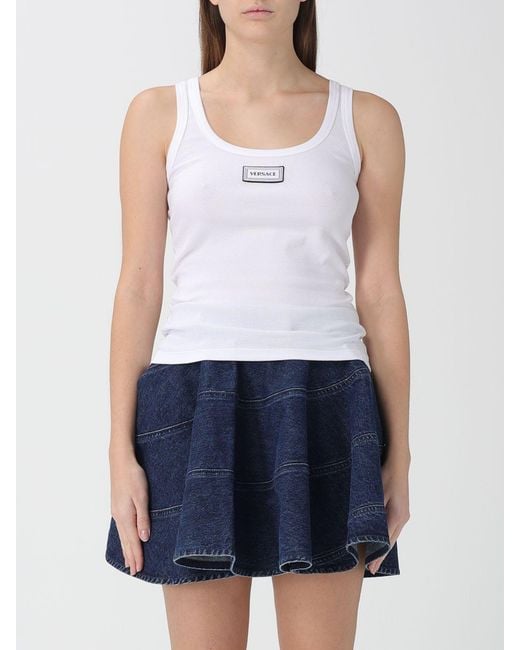 Versace Blue Basic Stretch Cotton Tank Top