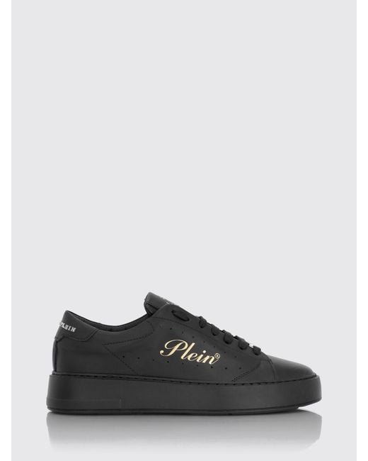 Philipp Plein Black Leather Low-Top Trainers With Chunky Sole And Laminated Logo for men
