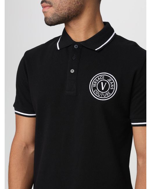 Versace Jeans Couture Black Polo With Embroidered Logo for men