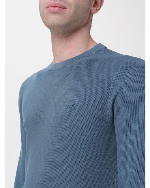 Sun 68 Blue Cotton Crew Neck Pullover for men
