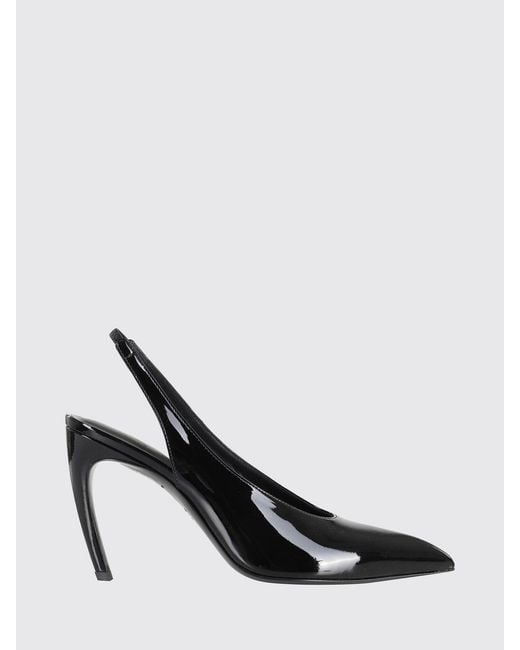 The Attico Black Viper Patent Leather Slingback Pumps With A Curved High Heel