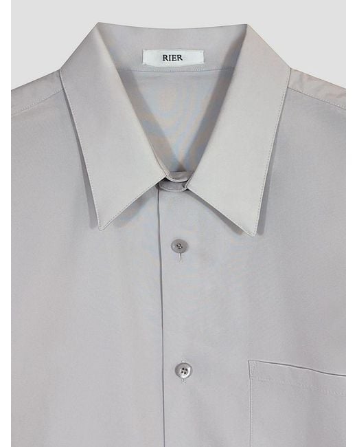Rier Gray Casual Technical Fabric Shirt With Classic Collar And Patch Pockets for men
