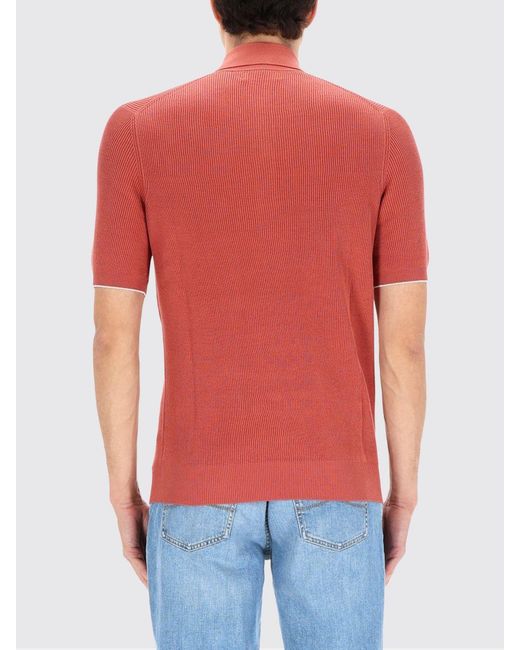 Brunello Cucinelli Red Cotton Knit Polo Shirt for men