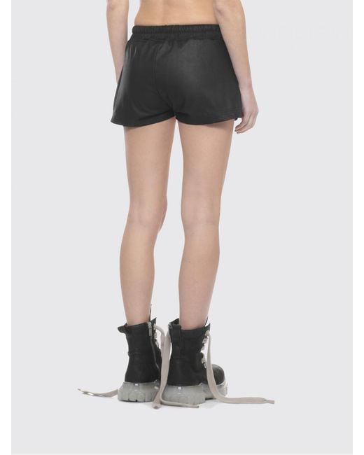 Rick Owens Black Leather Drawstring Shorts