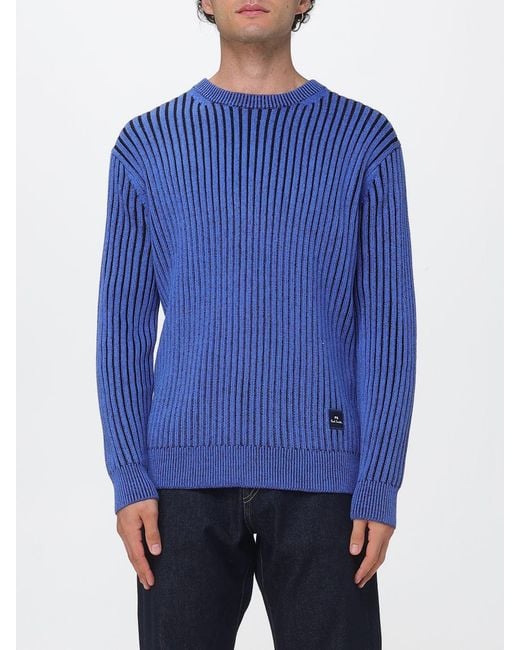 Paul Smith Blue Striped Cotton And Wool Blend Crewneck Jumper for men