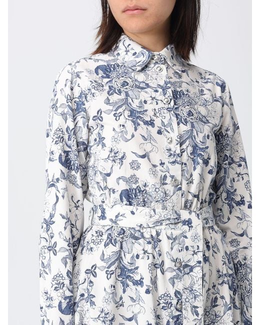 Liu Jo White Cotton Shirtdress With Floral Print