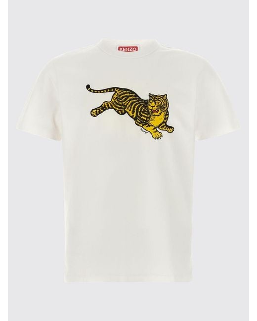 KENZO White Graphic Print Cotton Crewneck T-Shirt for men