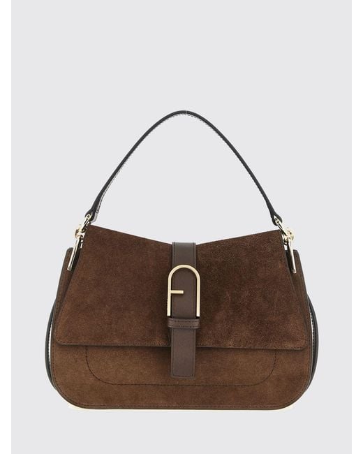 Furla Brown Flow Smooth Leather Shoulder Bag With Removable Strap