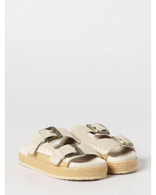 Mou Natural Suede And Raffia Sandal With Thread Stitching
