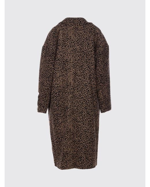 Golden Goose Deluxe Brand Brown Animal Print Wool Blend Long Coat With Dropped Shoulders