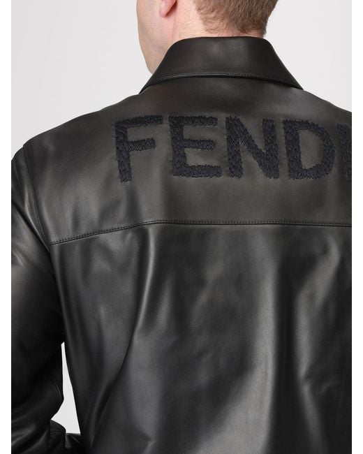 Fendi Gray Leather Blouson With Logo for men