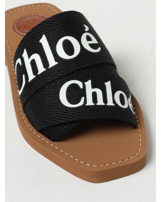 Sliders Woody in lino con logo di Chloé in Black