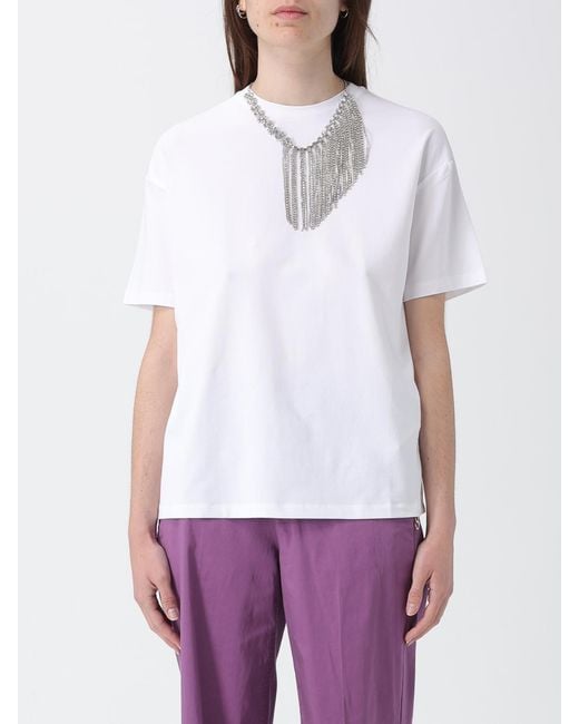 Liu Jo White Cotton T-Shirt With Jewel Chain