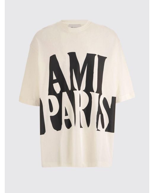 AMI Natural Oversized Cotton T-Shirt With Logo for men