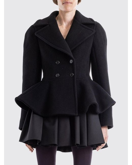 Alaïa Black Slim Fit Double-Breasted Short Wool Coat With Lapel Collar