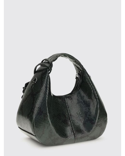 Ganni Black Recycled Polyester Blend Python Print Hobo Bag