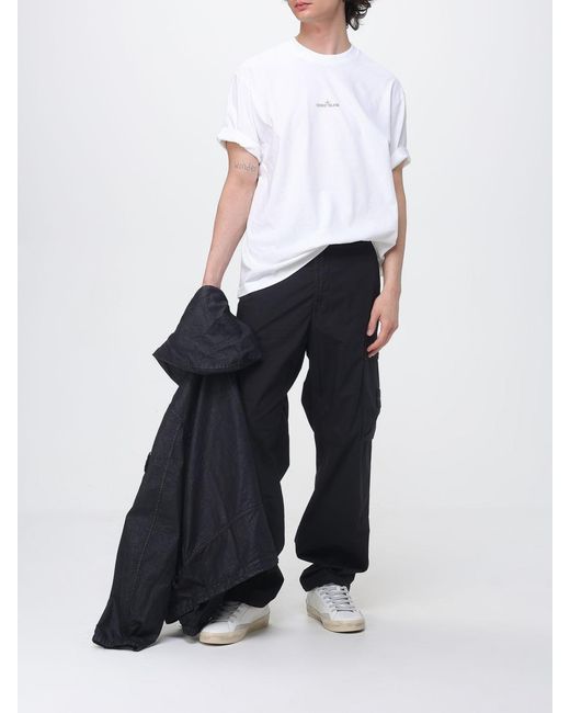 Stone Island Black Cotton Canvas Cargo Trousers for men