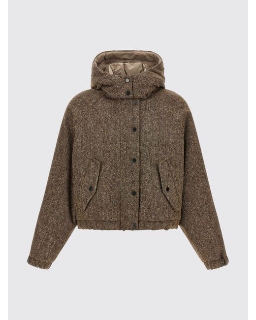 Brunello Cucinelli Brown Relaxed Fit Padded Wool-Blend Bomber Jacket With Hood