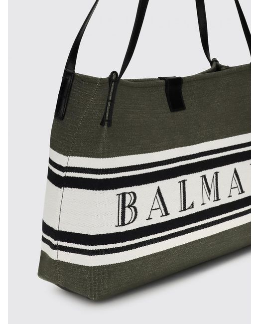 Balmain Black Jacquard Logo Cotton Shoulder Bag With Double Leather Handles