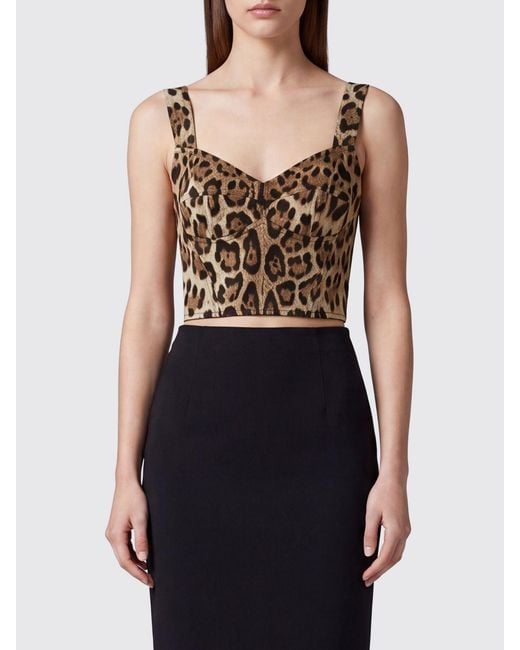 Dolce & Gabbana Black Dolce &Amp Gabbana Animalier Cotton Cropped Corset Top