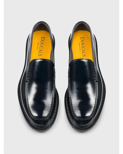 Doucal's Blue Leather Loafers for men