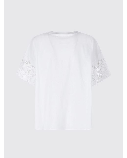 MEIMEIJ White Cotton T-Shirts With Flowers