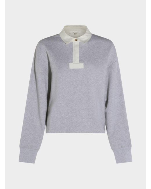 Rag & Bone Gray Long-Sleeved Cotton-Blend Polo Shirt With Dropped Shoulders