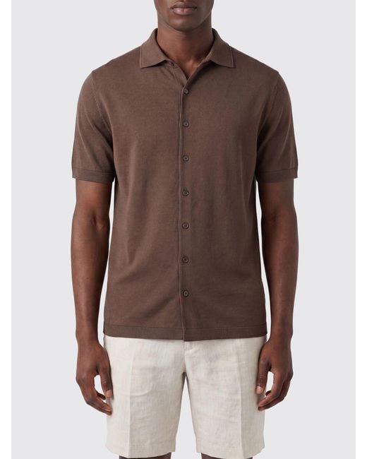 Kangra Brown Short-Sleeved Stretch Cotton Polo Shirt With Classic Collar for men