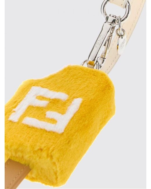 Fendi Yellow Shearling And Leather Keychain With Ff Monogram And Spring Clip for men