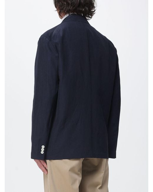 Emporio Armani Blue Double-Breasted Linen And Cotton Blazer for men