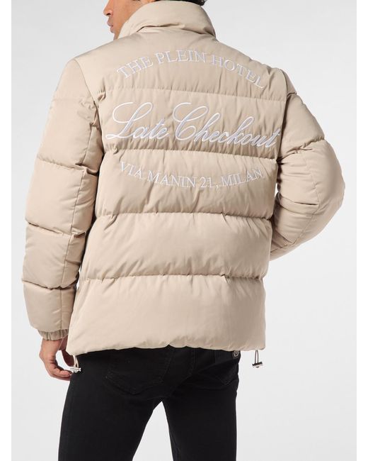 Philipp Plein Natural Nylon Down Jacket With Logo And Slogan for men
