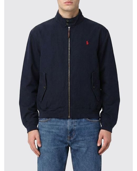 Polo Ralph Lauren Blue Cotton Bomber Jacket With Logo for men