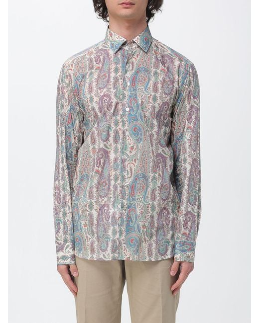 Etro Gray Cotton Shirt With Paisley Print for men
