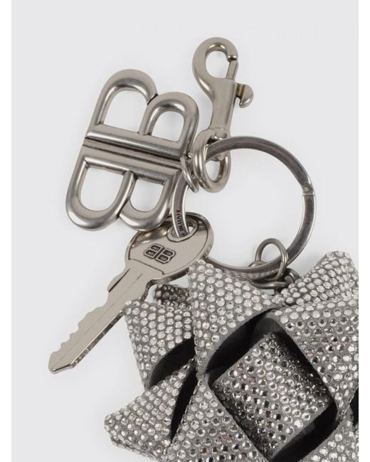 Balenciaga White Gifting Bow Brass Keychain With Rhinestones