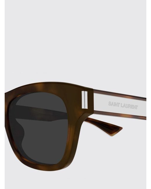 Saint Laurent Brown Acetate Aviator Sunglasses With Rectangular Shape And Logo for men