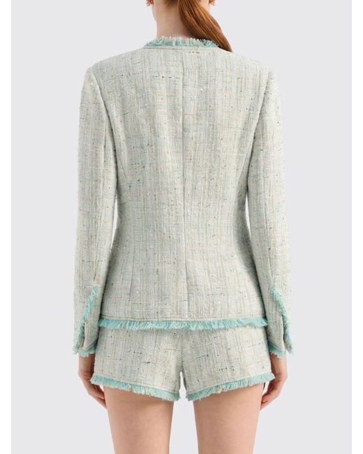 Genny Green Cropped Cotton-Jacquard Blazer With Fringed Hem