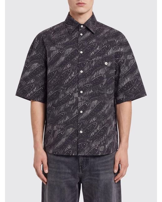 Jacquemus Black Short-Sleeve Cotton Shirt With An All-Over Graphic Print for men