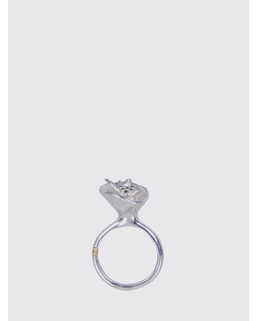 Rosa Maria White Ring With Set Emeralds