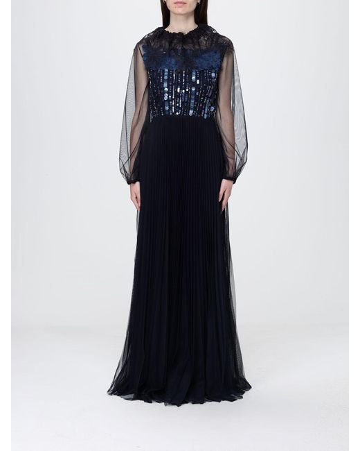 Fabiana Filippi Blue Crêpe Long Dress With Embroidery