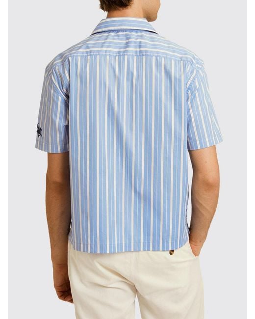 La Martina Blue Striped Relaxed Fit Cotton Bowling Shirt for men