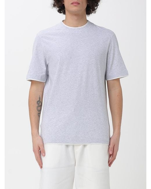 Brunello Cucinelli White Cotton Crew-Neck T-Shirt With Contrasts for men