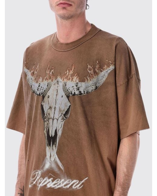 Represent Brown Printed Cotton Oversized T-Shirt for men