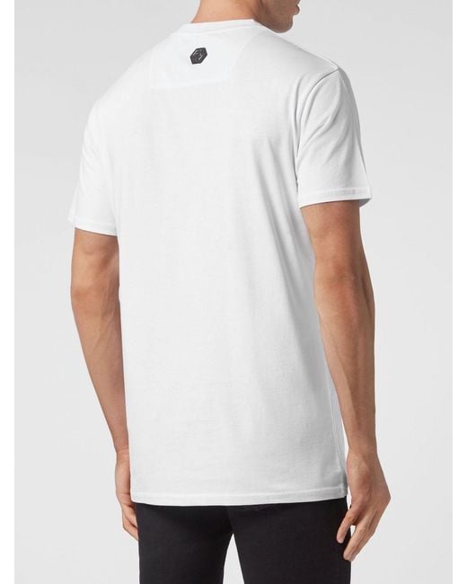 Philipp Plein White Cotton T-Shirt With Skull Print And Rhinestone Applications for men
