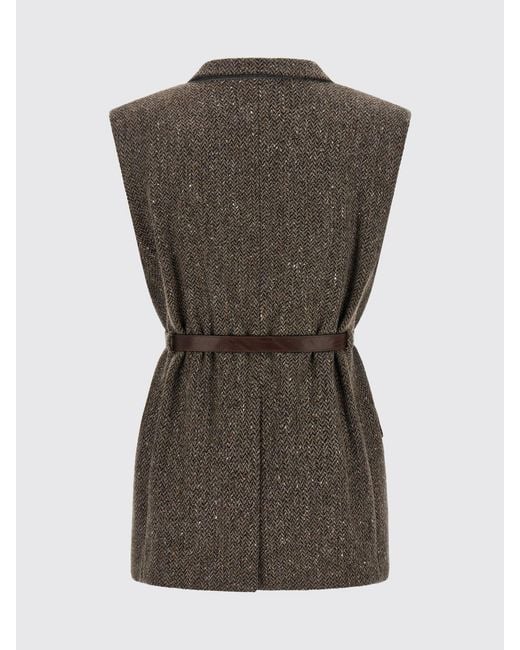 Brunello Cucinelli Gray Chevron Wool Tailored Waistcoat With Belt